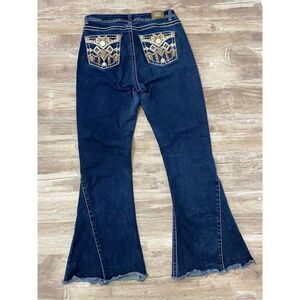 Western Blue Embellished Denim Flare Bottom Jeans Stretch Fit Women’s 30” Waist